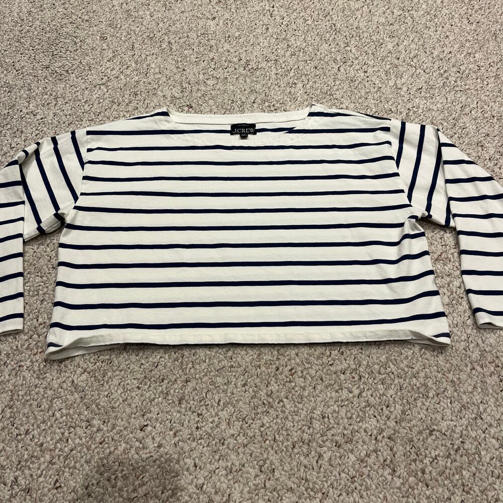 J Crew Cropped Boatneck T-Shirt Sz XXL Mariner Cotton Striped Nautical Coastal